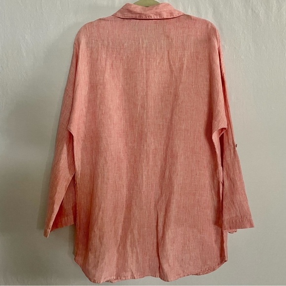 Chico's Linen Longline Button Down Striped Tunic Top Lagenlook Beachy - Picture 13 of 15